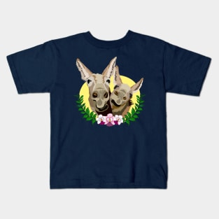 Happy Donkey Friends with Wildflowers Kids T-Shirt